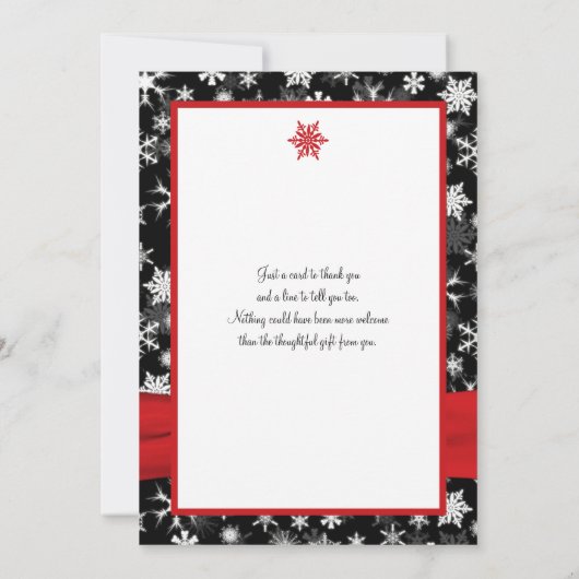 Zwart, Wit, Rode Sneeuwvlokken Bedankkaart - Plat (Achterkant)