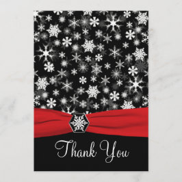 Zwart, Wit, Rode Sneeuwvlokken Bedankkaart - Plat