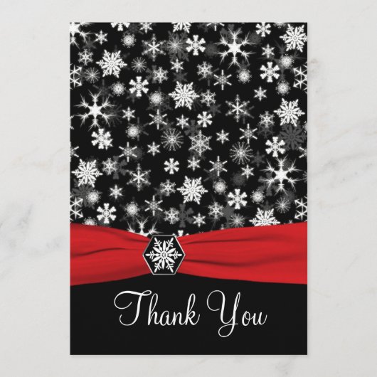 Zwart, Wit, Rode Sneeuwvlokken Bedankkaart - Plat (Voorkant)