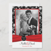 Zwart, wit, rode sneeuwvlokken Dank u kaart - Flat (Voorkant)