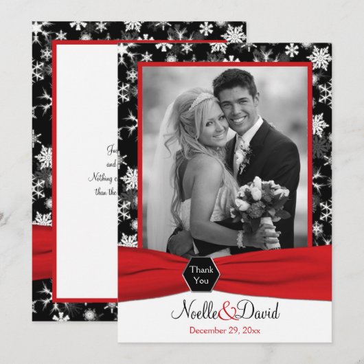 Zwart, Wit, Rode Sneeuwvlokken Dankkaart - Plat Bedankkaart (Voorkant / Achterkant)