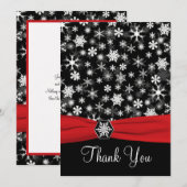 Zwart, Wit, Rode Sneeuwvlokken Dankkaart - Plat Bedankkaart (Voorkant / Achterkant)