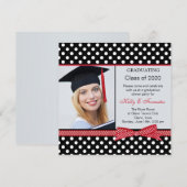 Zwart, wit, rode stip Afstudeerfeest foto Kaart (Voorkant / Achterkant)