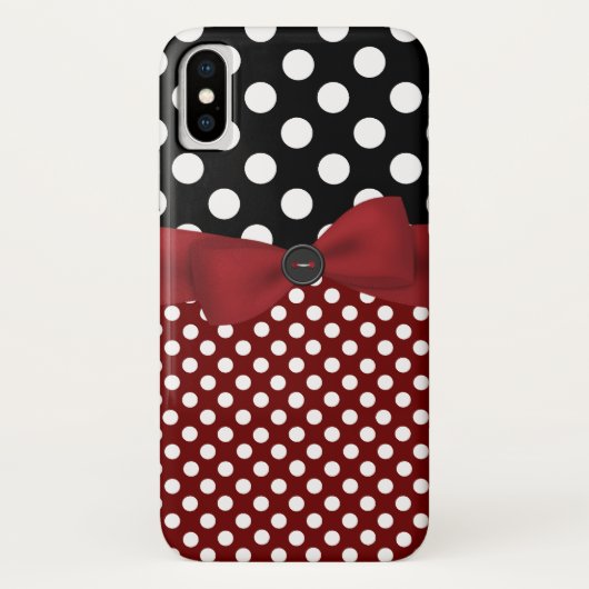 Zwart, Wit, & Rode Stip iPhone X Hoesje (Achterkant)
