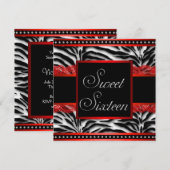 Zwart Wit Rode Zebra Sweet 16 Feest Kaart (Voorkant / Achterkant)