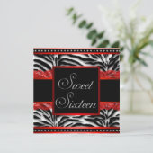 Zwart Wit Rode Zebra Sweet 16 Feest Kaart (Staand voorkant)