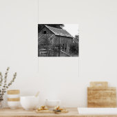 Zwart-wit roestvrij oud Boerderij achter een hek 1 Poster (Keuken)
