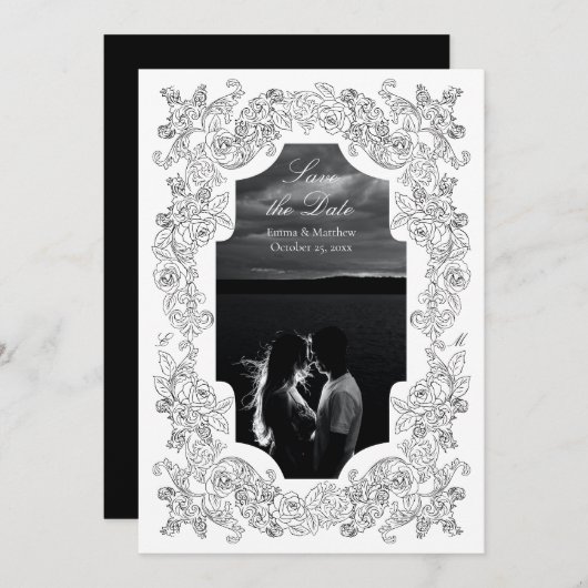 Zwart & Wit Romantisch Barok Foto Save The Date (Voorkant / Achterkant)