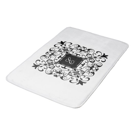 Zwart-wit Romantisch Monogram Badmat (Gekanteld)