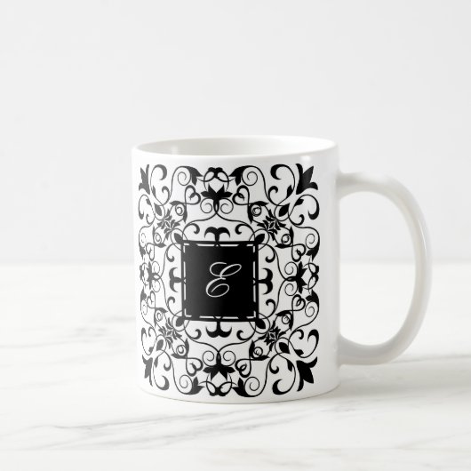 zwart-wit Romantisch monogram Koffiemok (Rechts)