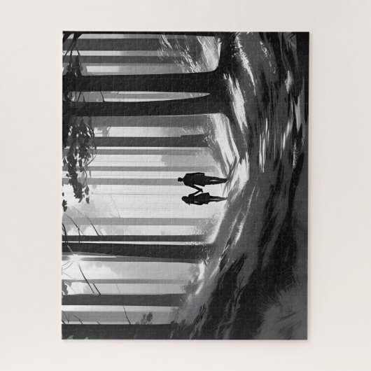 Zwart-wit romantisch paar lopen in het Bos Legpuzzel (Verticaal)