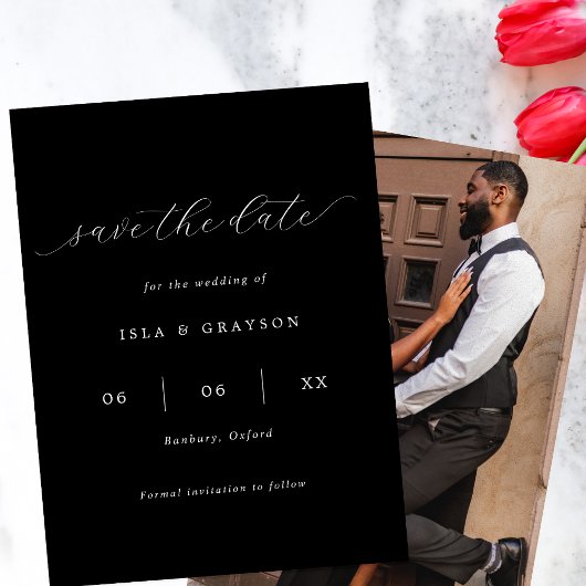Zwart & Wit Romantisch Script Foto Bruiloft Save The Date