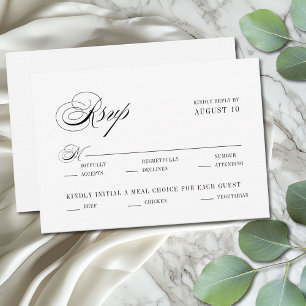 Zwart Wit Romantisch Script Maaltijdopties Trouwen RSVP Kaartje