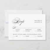 Zwart Wit Romantisch Script Maaltijdopties Trouwen RSVP Kaartje (Voorkant)