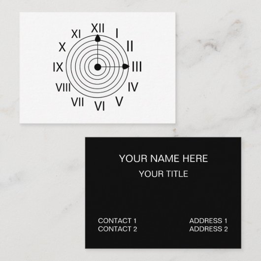 Zwart-wit Romeins Klokontwerp Visitekaartje (Voorkant / Achterkant)