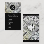 ZWART-WIT ROMEINSE ADELAAR DAMASK MONOGRAM VISITEKAARTJE (Voorkant / Achterkant)