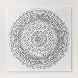 Zwart & Wit Ronde Mandala v3 Kleurplaat Legpuzzel