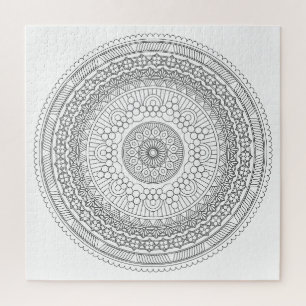 Zwart & Wit Ronde Mandala v3 Kleurplaat Legpuzzel