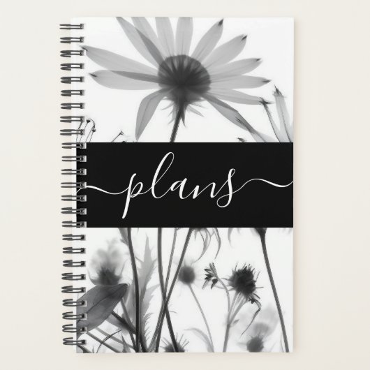 Zwart-wit röntgenbloemen trouwplannen planner (Voorkant)