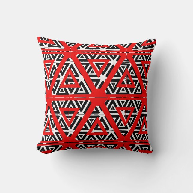 Zwart, wit, rood abstract patroon effen achterkant kussen (Voorkant)