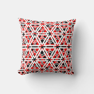 Zwart, wit, rood abstract patroon effen achterkant kussen
