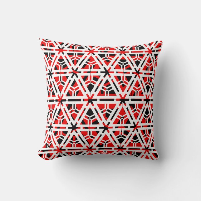 Zwart, wit, rood abstract patroon effen achterkant kussen (Voorkant)