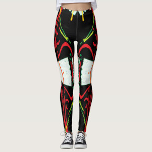 Zwart Wit Rood Abstract Spatten Leggings