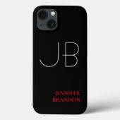 Zwart-wit rood afbeelding monogramme Naam toevoege Case-Mate iPhone Case (Achterkant)