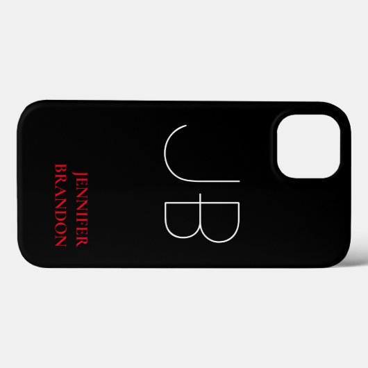 Zwart-wit rood afbeelding monogramme Naam toevoege Case-Mate iPhone Case (Achterkant (horizontaal))