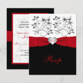 Zwart Wit Rood BEDRUKT LINT Bloemen Antwoorden Kaa RSVP Kaartje (Voorkant / Achterkant)