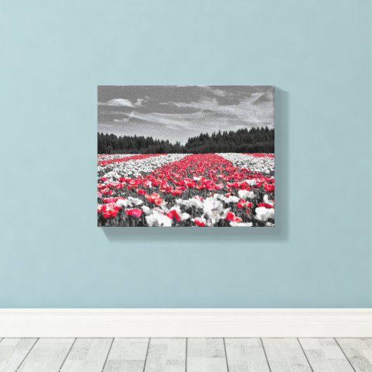 Zwart Wit Rood Bloem Canvas Afdruk (Insitu (Houten vloer))