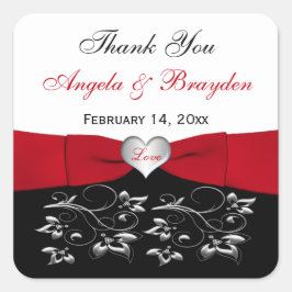 Zwart Wit Rood Bloemen Hart Bruiloft Favor Sticker