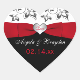 Zwart Wit Rood Bloemen Hart Bruiloft Favor Sticker