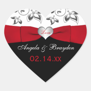 Zwart Wit Rood Bloemen Hart Bruiloft Favor Sticker