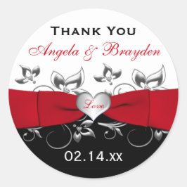 Zwart Wit Rood Bloemen Hart Bruiloft Favor Sticker