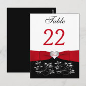 Zwart Wit Rood Bloemen, Hart Tafel Nummer Kaart (Voorkant / Achterkant)