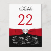 Zwart Wit Rood Bloemen, Hart Tafel Nummer Kaart (Voorkant)