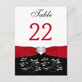 Zwart Wit Rood Bloemen, Hart Tafel Nummer Kaart