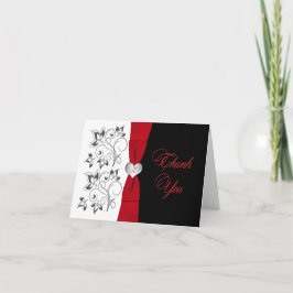 Zwart Wit Rood Bloemmotief, Hart Bedankkaart