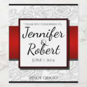 Zwart Wit Rood Bohemian Posh Bruiloft Wijn Label Wijn Etiket (Enkel label)