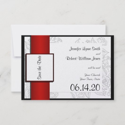 Zwart Wit Rood Bohemien Bruiloft Save the Date (Voorkant)
