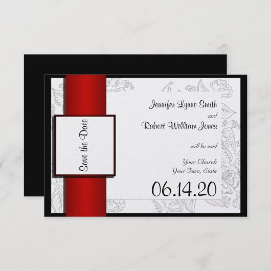 Zwart Wit Rood Bohemien Bruiloft Save the Date (Voorkant / Achterkant)