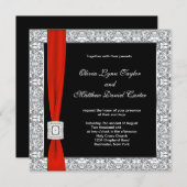 Zwart Wit Rood Bow Wedding Kaart (Voorkant / Achterkant)