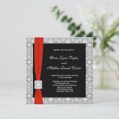 Zwart Wit Rood Bow Wedding Kaart (Staand voorkant)