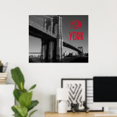 Zwart Wit Rood Brooklyn Bridge New York Stad Poster (Thuiskantoor)