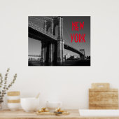 Zwart Wit Rood Brooklyn Bridge New York Stad Poster (Keuken)