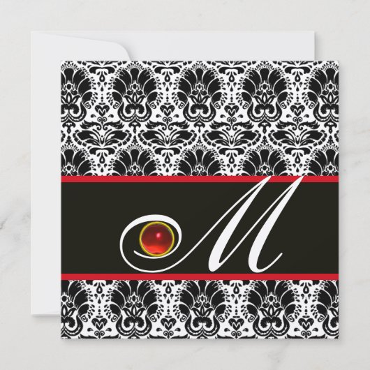 ZWART WIT ROOD CHAMPAGNE DAMAST MONOGRAM Robijn Kaart (Voorkant)