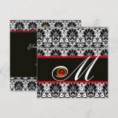 ZWART WIT ROOD CHAMPAGNE DAMAST MONOGRAM Robijn Kaart (Voorkant / Achterkant)