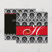 ZWART WIT ROOD CHAMPAGNE DAMAST MONOGRAM Ruby Kaart (Voorkant / Achterkant)