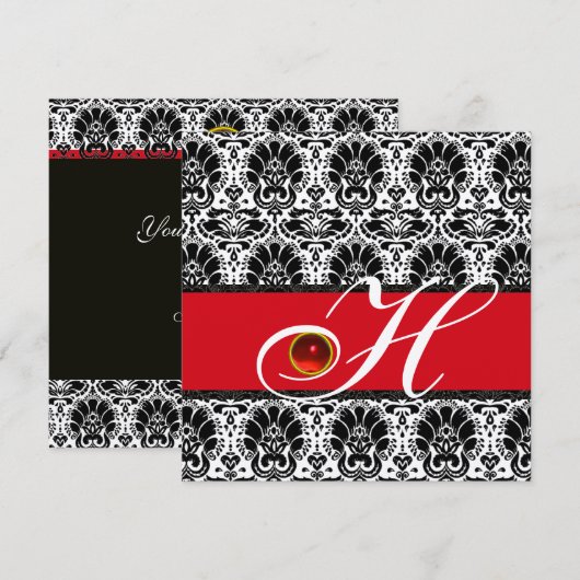 ZWART WIT ROOD CHAMPAGNE DAMAST MONOGRAM Ruby Kaart (Voorkant / Achterkant)
